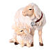 Sheep with bell and lying lamb, painted wood Mahlknecht Nativity Scene of 9.5 cm, Val Gardena s2