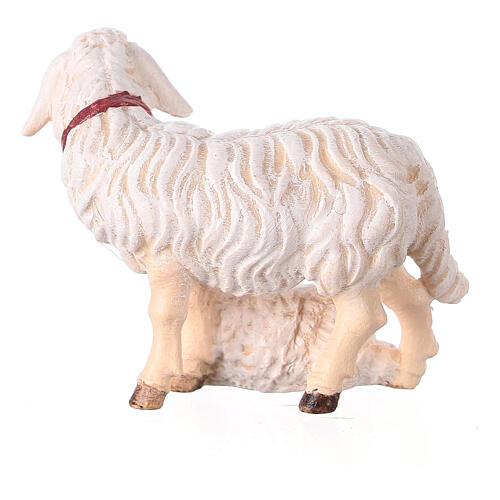 Mouton debout avec agneau allongé crèche Mahlknecht Val Gardena bois peint 9,5 cm 3