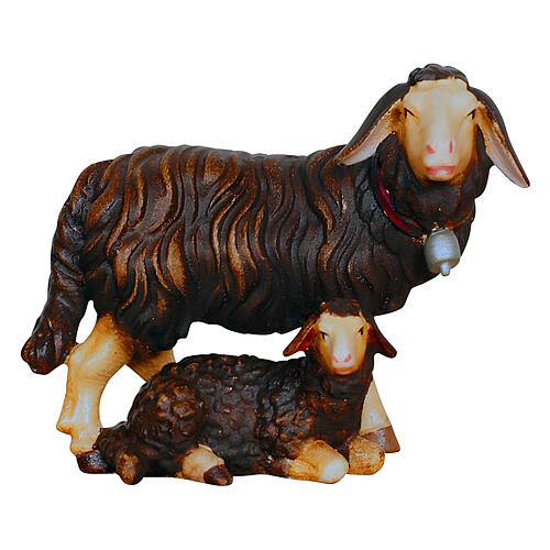 Grupo ovejas negras 9,5 cm belén Mahlknecht madera pintada Val Gardena 1