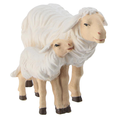 Sheep with lamb standing, 12 cm painted wood Mahlknecht Nativity Scene, Val Gardena 2