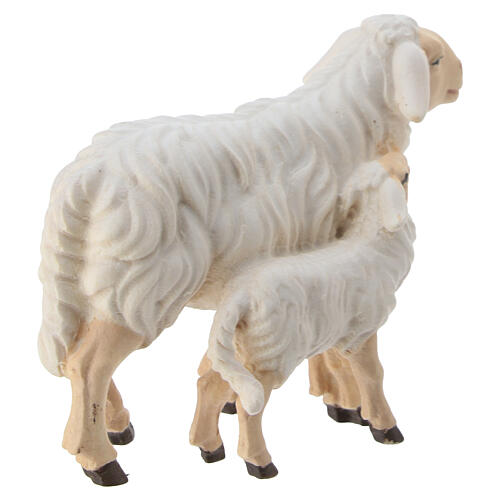 Sheep with lamb standing, 12 cm painted wood Mahlknecht Nativity Scene, Val Gardena 4