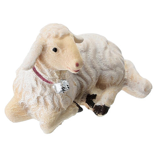 Lying lamb with head to the left, painted wood Mahlknecht Nativity Scene of 9.5 cm, Val Gardena 2