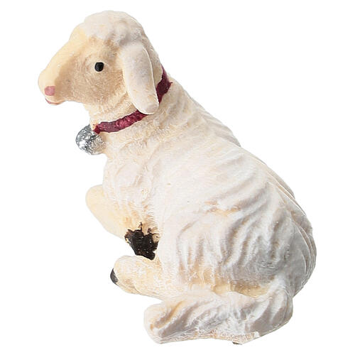 Agneau allongé tête à gauche crèche Mahlknecht Val Gardena bois peint 9,5 cm 3