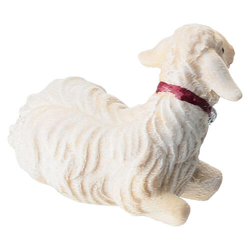 Agneau allongé tête à gauche crèche Mahlknecht Val Gardena bois peint 9,5 cm 4