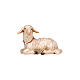 Agnello sdraiato testa a sinistra 9,5 cm presepe legno dipinto Mahlknecht Val Gardena s1