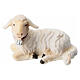 Agnello sdraiato testa a sinistra 9,5 cm presepe legno dipinto Mahlknecht Val Gardena s1