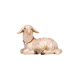 Lamb lying head to the left 9.5 cm Mahlknecht nativity painted Val Gardena wood