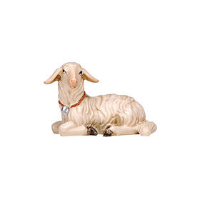 Lamb statue lying head to the left 12 cm Mahlknecht nativity painted Val Gardena wood