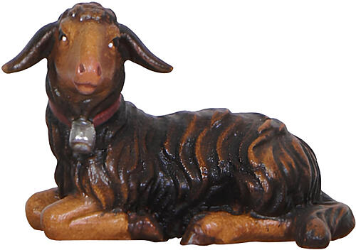 Agnello nero sdraiato testa a sinistra 9,5 cm presepe Mahlknecht legno dipinto Val Gardena 1