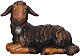 Agnello nero sdraiato testa a sinistra 9,5 cm presepe Mahlknecht legno dipinto Val Gardena s1