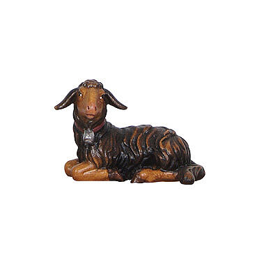 Black lamb lying, head to the left, painted wood statue of 12 cm Mahlknecht Nativity Scene, Val Gardena 1