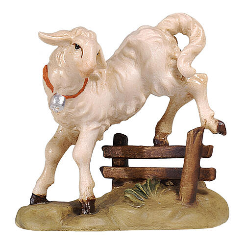 Agneau sautant une clôture crèche Mahlknecht 9,5 cm bois peint Val Gardena 1
