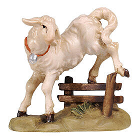 Agnello con siepe 9,5 cm legno dipinto presepe Mahlknecht Val Gardena