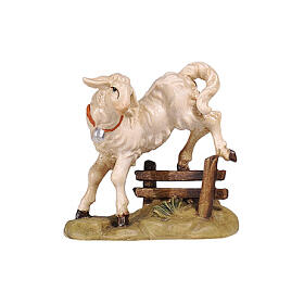 Lamb with fence 9.5 cm painted Val Gardena wood Mahlknecht nativity