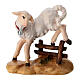 Lamb jumping a fence, painted wood statue of 12 cm Mahlknecht Nativity Scene, Val Gardena s1