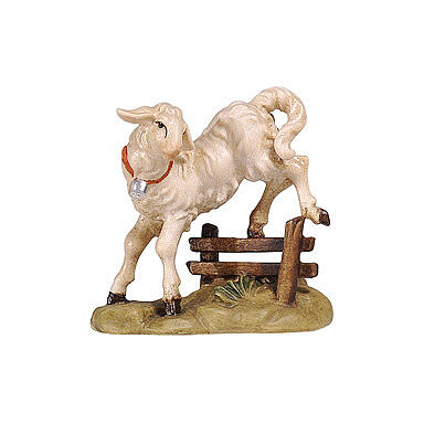 Lamb figurine with fence 12 cm painted Val Gardena wood Mahlknecht nativity 1