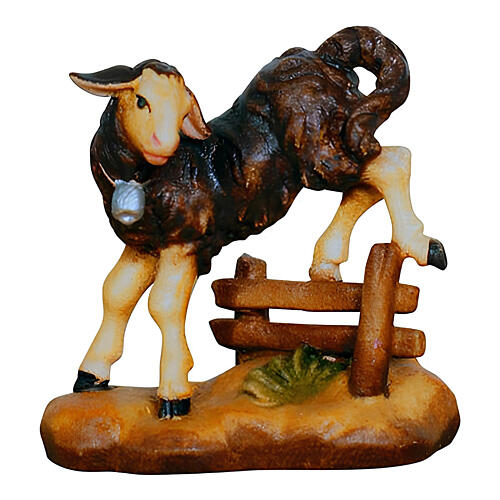 Agnello nero con siepe legno dipinto 12 cm presepe Mahlknecht Val Gardena 1