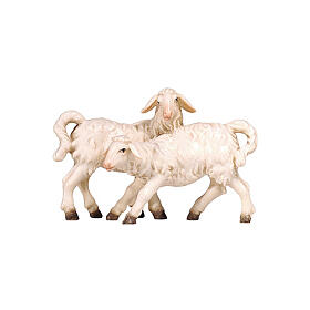 Pair of lambs painted Val Gardena wood Mahlknecht nativity scene 9.5 cm