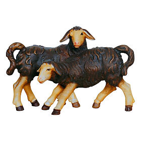 Groupe d'agneaux noirs crèche Mahlknecht bois peint 12 cm Val Gardena