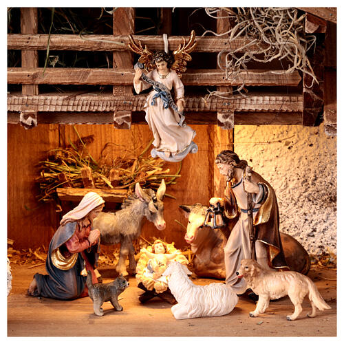 Illuminated Alpin cabin for 9.5 cm Mahlknecht Nativity Scene, Val Gardena painted wood, set of 30 2