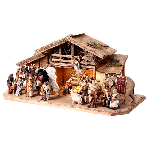 Illuminated Alpin cabin for 9.5 cm Mahlknecht Nativity Scene, Val Gardena painted wood, set of 30 4