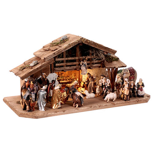 Illuminated Alpin cabin for 9.5 cm Mahlknecht Nativity Scene, Val Gardena painted wood, set of 30 7