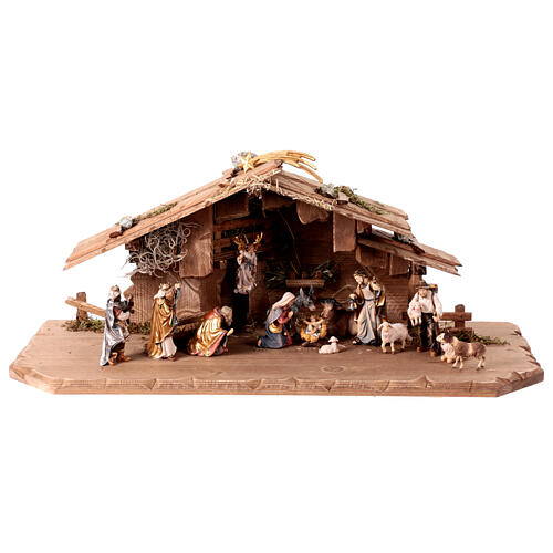 Holy Night stable, set of 15, painted wood of Val Gardena, 9.5 cm Mahlknecht Nativity Scene 1
