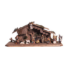 Holy Night stable, set of 15, painted wood, Mahlknecht Nativity Scene of 12 cm, Val Gardena