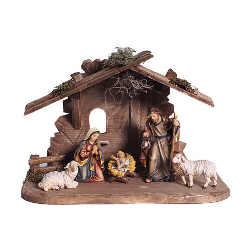 Tyrol stable for Holy Family set 7 pieces painted wood 9.5 cm Mahlknecht Val Gardena 1