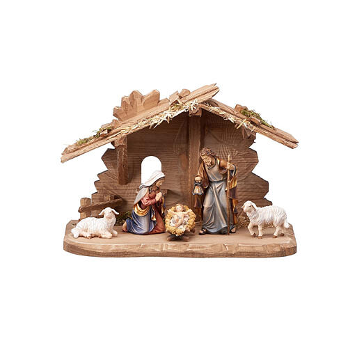 Tyrol stable for Holy Family, set of 7, painted wood, Mahlknecht Nativity Scene of 12 cm, Val Gardena 1