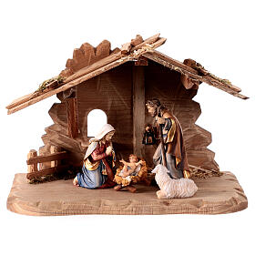 Tyrol stable for Holy Family 7 pcs 12 cm painted wood Mahlknecht Val Gardena