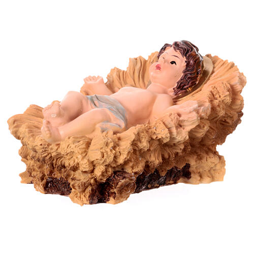 STOCK Gesù bambino a braccia aperte su culla resina presepe 50 cm 2