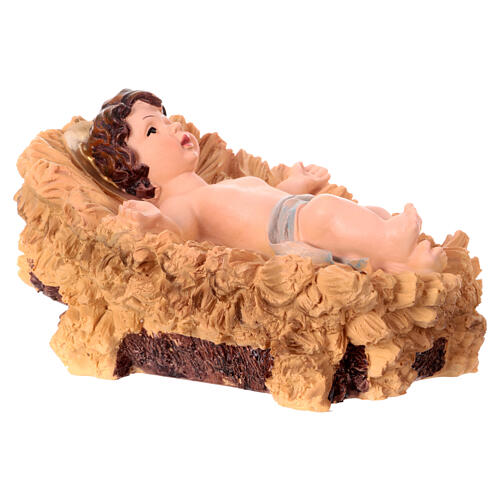STOCK Gesù bambino a braccia aperte su culla resina presepe 50 cm 3
