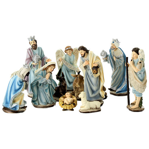 Kit crèche 11 pcs résine Nativité Rois Mages et ange 20 cm 1