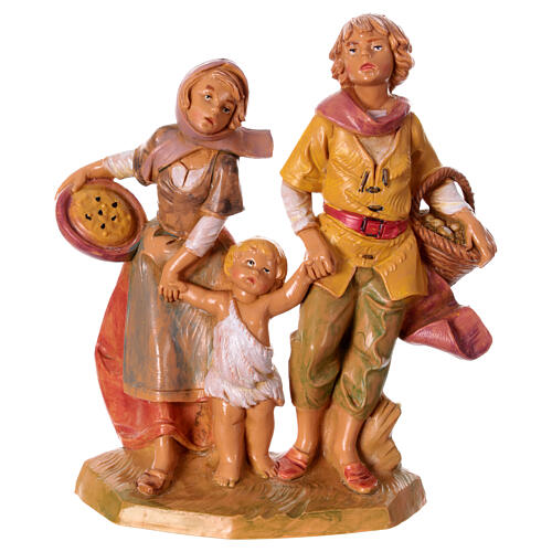 Estatua pastores con niños con linterna Fontanini belén 12 cm 1