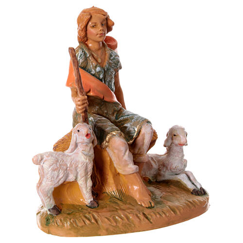 Pasterz z dwoma owcami, szopka Fontanini 12 cm, PVC 3