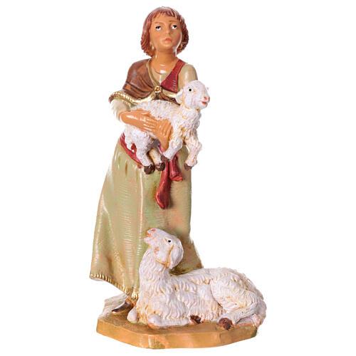 Pastorinha com duas ovelhas figura Fontanini presépio 12 cm PVC 1