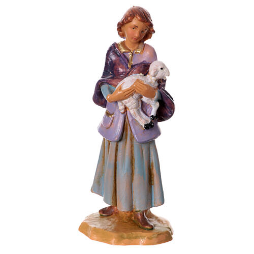 Estatueta rapariga com cordeiro no colo presépio Fontanini 9,5 cm PVC 1