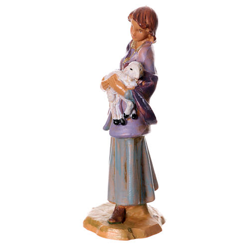Estatueta rapariga com cordeiro no colo presépio Fontanini 9,5 cm PVC 2