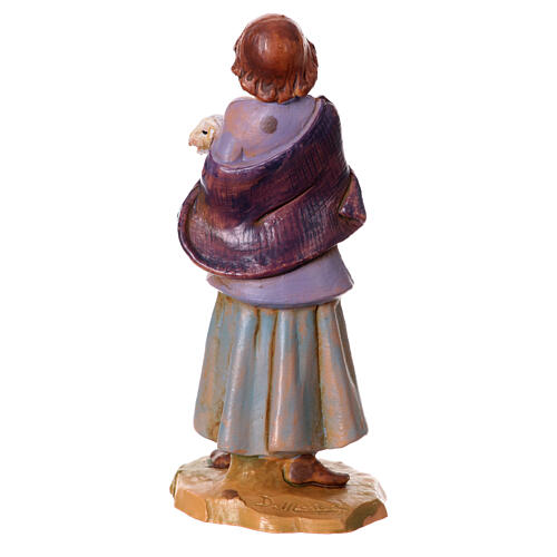 Estatueta rapariga com cordeiro no colo presépio Fontanini 9,5 cm PVC 3