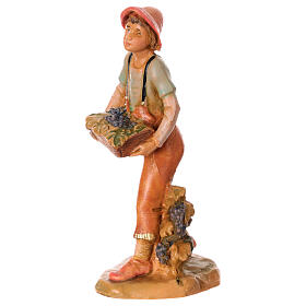 Junge, einen Korb mit Weintrauben tragend, Krippenfigur, PVC, Fontanini, 9,5 cm
