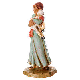 Estatueta pastorinha com cordeiro no colo presépio Fontanini 6,5 cm PVC