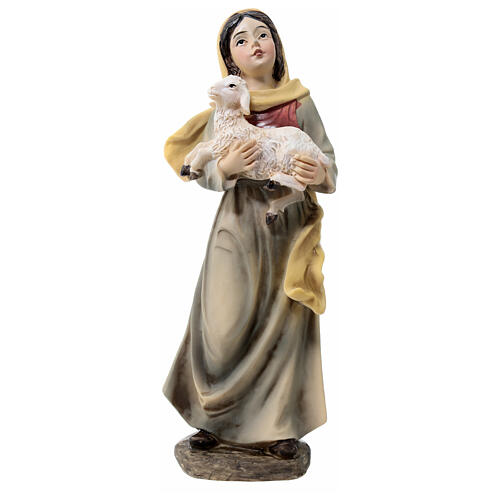 Pastorella agnello in braccio presepe 15 cm resina 1
