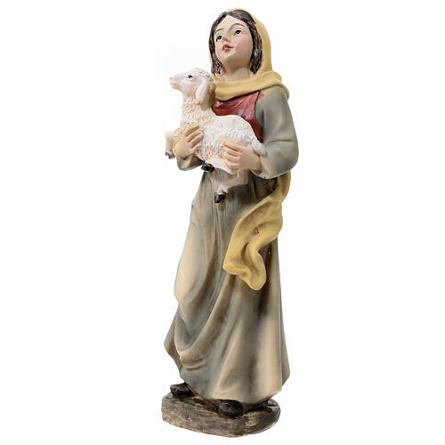 Pastorella agnello in braccio presepe 15 cm resina 2