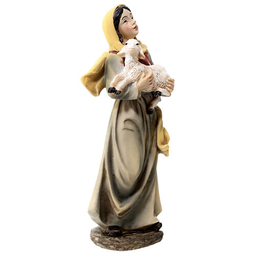 Pastorella agnello in braccio presepe 15 cm resina 3