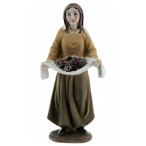 Shepherdess with grapes painted resin nativity scene 11 cm 1