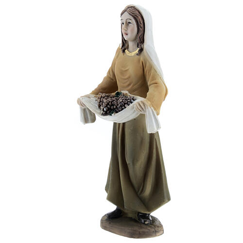 Shepherdess with grapes painted resin nativity scene 11 cm 2