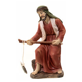 Statua pescatore con pesce presepe 11 cm resina dipinta