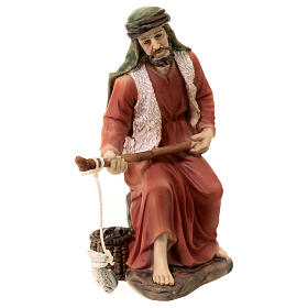 Statua pescatore con pesce presepe 11 cm resina dipinta
