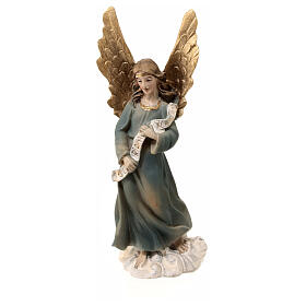 Figurka Anioł Gloria, szopka 8 cm, złote skrzydła, żywica